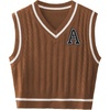 image:imageFloerns Womens V Neck Letter Striped Trim Sleeveless Sweater Vest Knit TopBrown