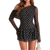 image:imageFloerns Womens Vintage Polka Dots Off The Shoulder Going Out Mini DressBlack and White