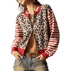 image:imageFloerns Womens Y2K Leopard Knit Cardigan Striped Long Sleeve Button Down Spring Casual SweatersBrown