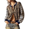 image:imageFloerns Womens Y2K Leopard Knit Cardigan Striped Long Sleeve Button Down Spring Casual SweatersBrown Multi