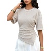 image:imageFloerns Womens Y2k Asymmetrical Tops Ruched Summer Going Out Short Sleeve T ShirtsKhaki Striped