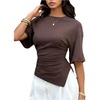 image:imageFloerns Womens Y2k Asymmetrical Tops Ruched Summer Going Out Short Sleeve T ShirtsMocha Brown