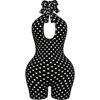 image:imageFloerns Womens Y2k Polka Dots Halter Romper Backless Cut Out Criss Cross Short Jumpsuit Rave OutfitsBlack Polka Dots