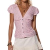 image:imageFloerns Womens Y2k Polka Dots Shirt Button Down V Neck Slim Fit Preppy TopPink