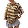 image:imageFloerns Womens Y2k Striped Short Sleeve Crewneck Oversized T ShirtsYellow