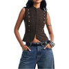 image:imageFloerns Womens Y2k Striped Zipper Tank Tops Napoleon Jacket Dressy BlousesBrown