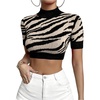 image:imageFloerns Womens Zebra Striped Cropped Sweater Short Sleeve Knitted TopBlack Brown Zebra