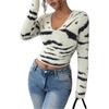 image:imageFloerns Womens Zebra Striped Fuzzy Sweater Long Sleeve V Neck Pullover TopApricot Zebra