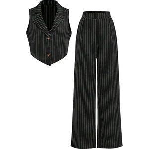 image:imageFloerns Girls 2 Piece Outfits Elegant Striped Sleeveless Suit Vest amp Long Elastic Casual Pants SetBlack and White