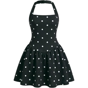 image:imageFloerns Girls Cute Polka Dots Dress Halter Neck Sleeveless Ruffle A Line Summer DressesBlack