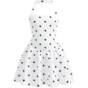 image:imageFloerns Girls Cute Polka Dots Dress Halter Neck Sleeveless Ruffle A Line Summer DressesBlack and White