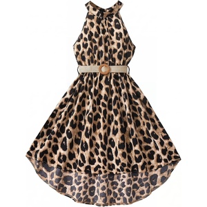 image:imageFloerns Girls Leopard Halter Midi Dress Summer Sleeveless Asymmetrical Hem A Line Dresses with BeltBrown