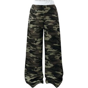 image:imageFloerns Girls Leopard Print Patched Drawstring Waist Wide Leg Y2k PantsDeep Green