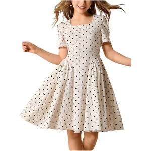 image:imageFloerns Girls Polka Dots A Line Short Dress Summer Puff Sleeve Square Neck Flowy Birthday Party DressApricot Polka Dots