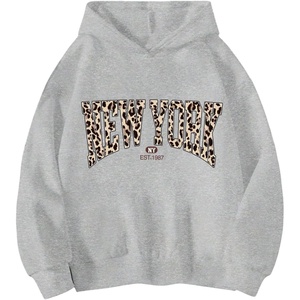 image:imageFloerns Girls Y2k Cheetah Print Hoodie Pullovers Long Sleeve Drop Shoulder SweatshirtLight Grey