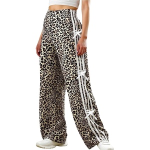 image:imageFloerns Girls Y2k Cheetah Wide Leg Pants Bow Striped Baggy TrousersBeige Multi