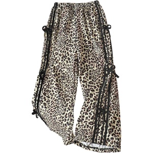 image:imageFloerns Girls Y2k Cheetah Wide Leg Pants Bow Striped Baggy TrousersBlack