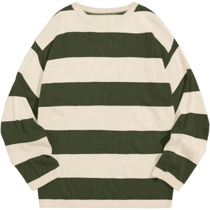image:imageFloerns Men Striped Pullover Sweater Colorblock Crew Neck Knit Casual TopsApricot and Green