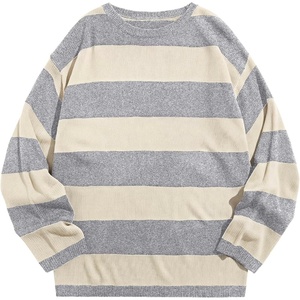 image:imageFloerns Men Striped Pullover Sweater Colorblock Crew Neck Knit Casual TopsBeige