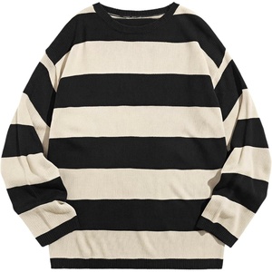 image:imageFloerns Men Striped Pullover Sweater Colorblock Crew Neck Knit Casual TopsBlack and Apricot