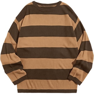 image:imageFloerns Men Striped Pullover Sweater Colorblock Crew Neck Knit Casual TopsBrown