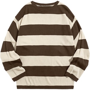 image:imageFloerns Men Striped Pullover Sweater Colorblock Crew Neck Knit Casual TopsBrown and Apricot