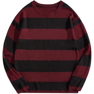 image:imageFloerns Men Striped Pullover Sweater Colorblock Crew Neck Knit Casual TopsBurgundy