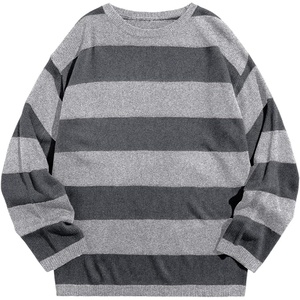image:imageFloerns Men Striped Pullover Sweater Colorblock Crew Neck Knit Casual TopsGrey Striped