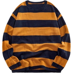 image:imageFloerns Men Striped Pullover Sweater Colorblock Crew Neck Knit Casual TopsMustard Yellow