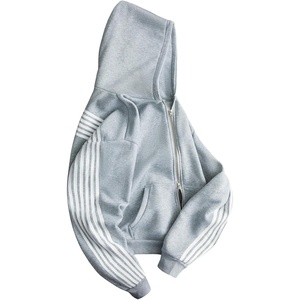 image:imageFloerns Mens Y2k Striped Zip Up Hoodie Long Sleeve Athletic Baggy Sweatshirts JacketLight Grey