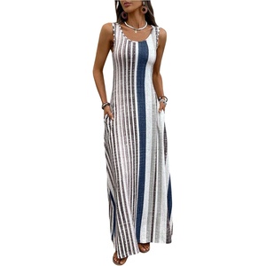 image:imageFloerns Women Boho Striped Tank Maxi Scoop Neck Summer Vacation DressesBlue Striped