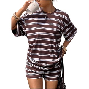 image:imageFloerns Womens 2 Piece Striped Tops with Y2k Mini Shorts Going Out OutfitsBrown