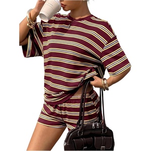 image:imageFloerns Womens 2 Piece Striped Tops with Y2k Mini Shorts Going Out OutfitsBurgundy