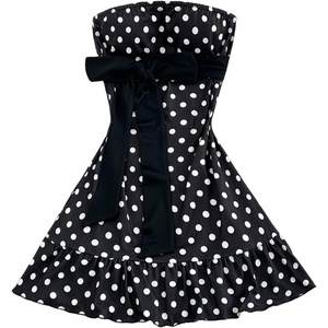 image:imageFloerns Womens Bow Polka Dots Tube Dress Strapless A Line Mini DressesBlack