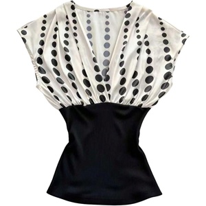 image:imageFloerns Womens Business Polka Dots Tops V Neck Colorblock Casual Work Tee ShirtsBlack