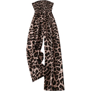 image:imageFloerns Womens Cheetah Print Strapless Tube Shirred Sleeveless Wide Leg Romper JumpsuitBrown Multi