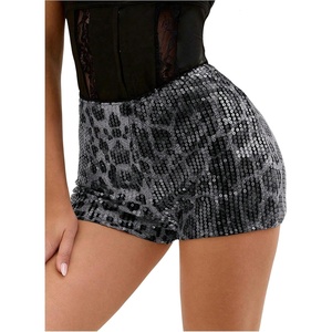 image:imageFloerns Womens Cheetah Sequin Shorts Mid Waist Sparkly Skinny Club Rave Short PantsGrey