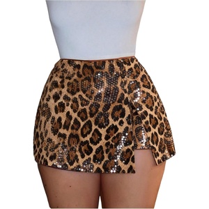 image:imageFloerns Womens Cheetah Sequin Skorts Mid Waist Asymmetrical Hem Club Night Out Mini ShortsBrown Multi