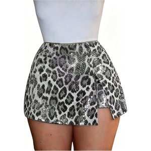 image:imageFloerns Womens Cheetah Sequin Skorts Mid Waist Asymmetrical Hem Club Night Out Mini ShortsGrey