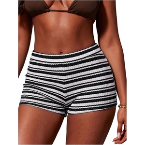 image:imageFloerns Womens Crochet Micro Shorts Striped Knit Summer Beach Mini ShortBlack Multi