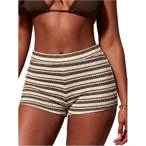 image:imageFloerns Womens Crochet Micro Shorts Striped Knit Summer Beach Mini ShortBrown