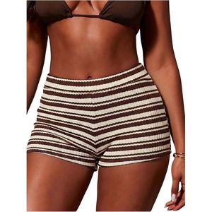 image:imageFloerns Womens Crochet Micro Shorts Striped Knit Summer Beach Mini ShortDark Brown