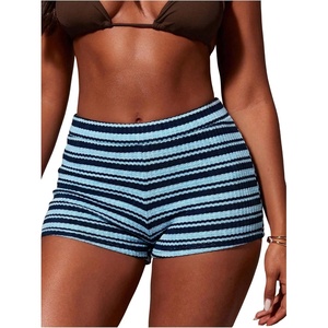 image:imageFloerns Womens Crochet Micro Shorts Striped Knit Summer Beach Mini ShortIce Blue