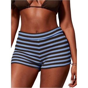 image:imageFloerns Womens Crochet Micro Shorts Striped Knit Summer Beach Mini ShortPastel Blue