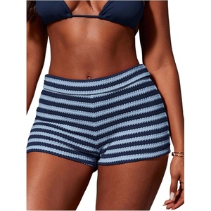 image:imageFloerns Womens Crochet Micro Shorts Striped Knit Summer Beach Mini ShortRoyal Blue