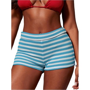 image:imageFloerns Womens Crochet Micro Shorts Striped Knit Summer Beach Mini ShortSky Blue