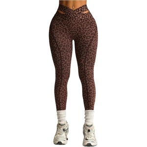 image:imageFloerns Womens Cute Contrast Striped Leggings Workout Sports Skinny PantsLeopard Coffee Brown