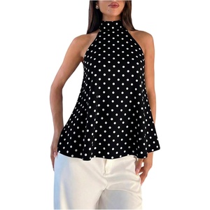 image:imageFloerns Womens Elegant Polka Dots Halter Tops Sleeveless Party Going Out Tank TopsBlack Polka Dots