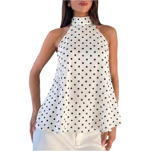image:imageFloerns Womens Elegant Polka Dots Halter Tops Sleeveless Party Going Out Tank TopsWhite