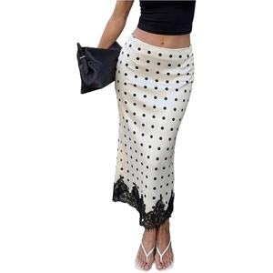image:imageFloerns Womens Elegant Polka Dots Lace Midi Skirt Low Rise Going Out Party Satin SkirtsApricot